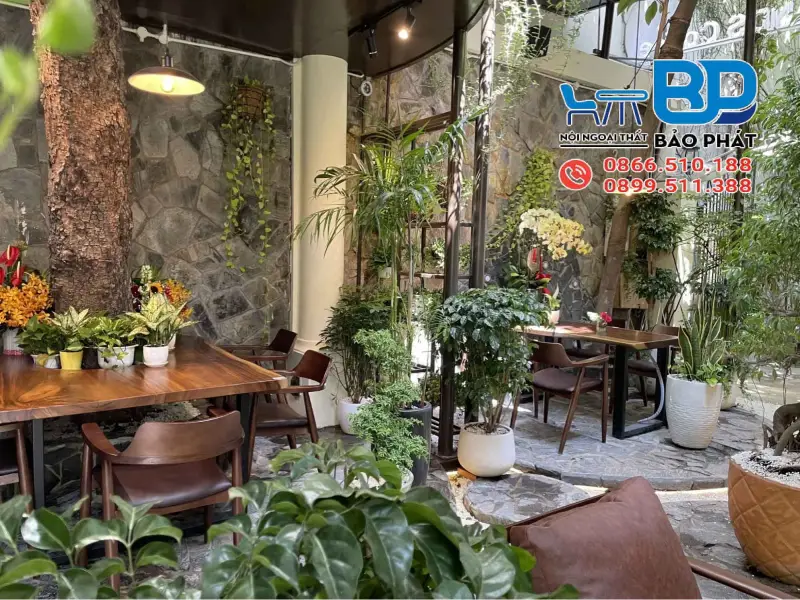 Thiết kế quán cafe nhỏ 40m2 phong cách không gian xanh (Green cafe) gần gũi