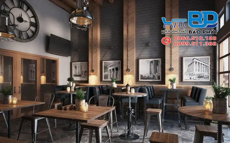 Thiết kế quán cafe phong cách vintage kết hợp công nghiệp cá tính