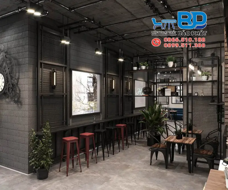 Thiết kế quán cafe phong cách vintage kết hợp công nghiệp