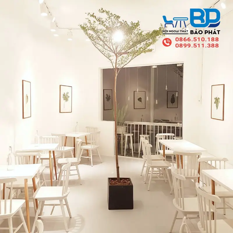 Trang trí quán cafe tông màu be - trắng nhẹ nhàng