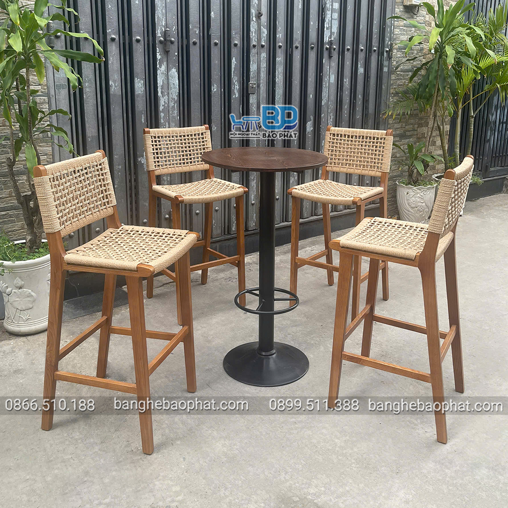 Ghế Bar Khung Gỗ Đan Dây Ghế Bar Cabana