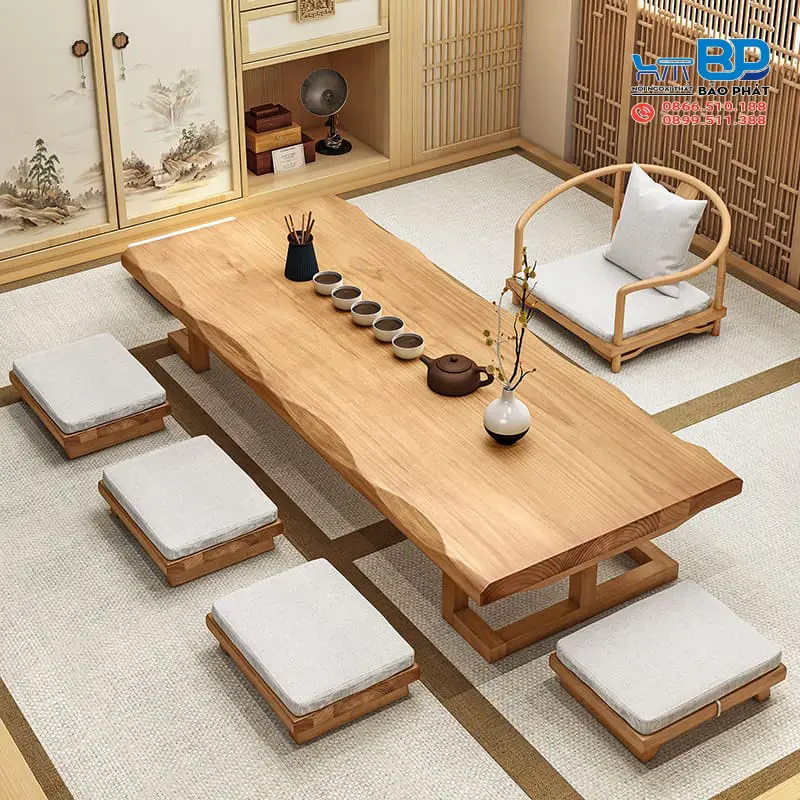 Bàn ghế ngồi bệt giúp tiết kiệm diện tích hiệu quả