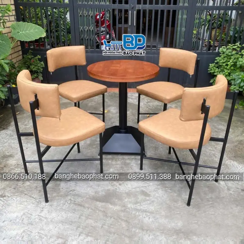 Bàn ghế trà sữa chân sắt mặt nệm phù hợp với nhiều không gian