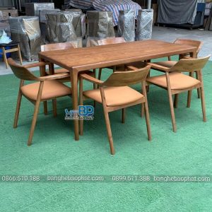 Bộ bàn ghế ăn gỗ nệm 6 ghế hiroshima bàn neva
