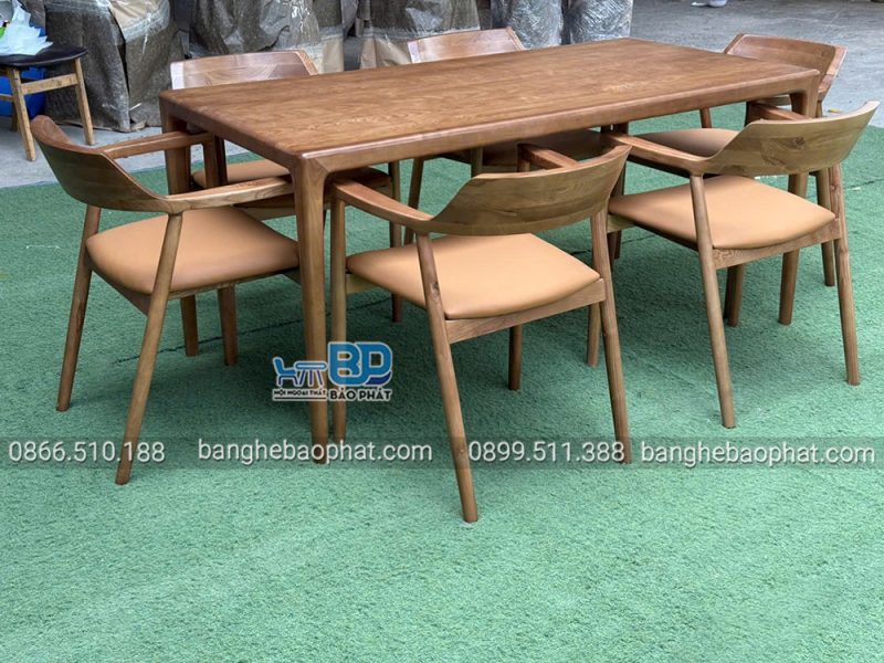 Bộ bàn ghế ăn gỗ nệm 6 ghế Hiroshima bàn Neva