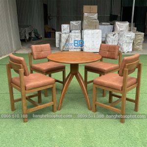 Bộ bàn ghế cafe gỗ nệm lưng nệm