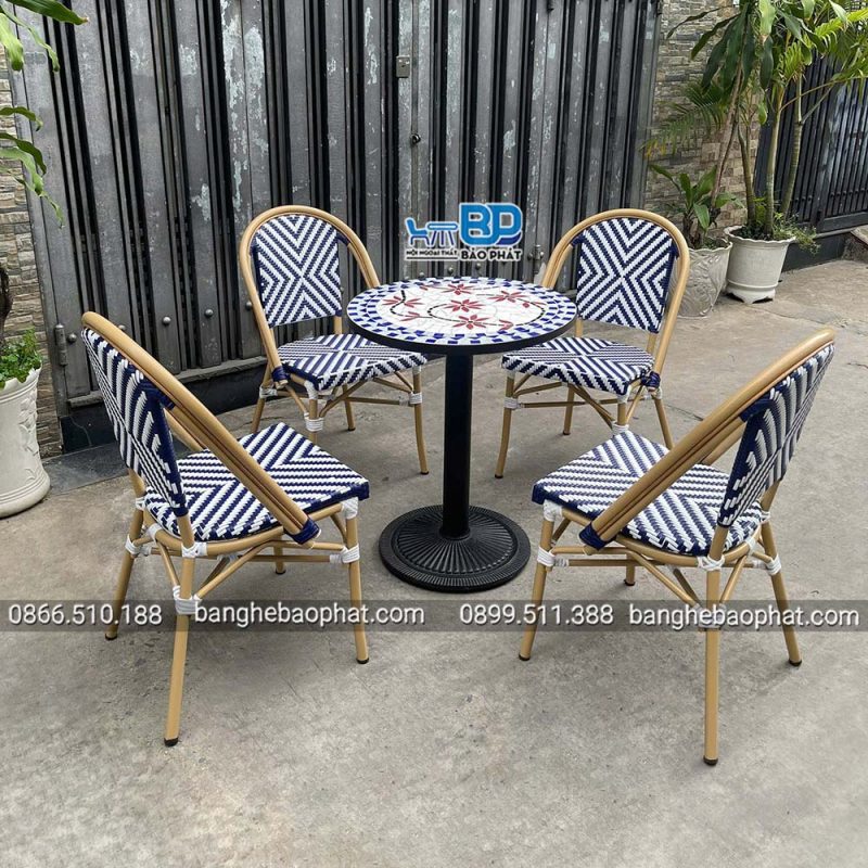 Bộ bàn ghế nhựa giả mây ngoài trời khung nhôm BGNGMBP096