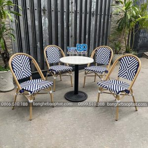Bộ bàn ghế nhựa giả mây ngoài trời khung nhôm BGNGMBP096 mặt đá Ceramic