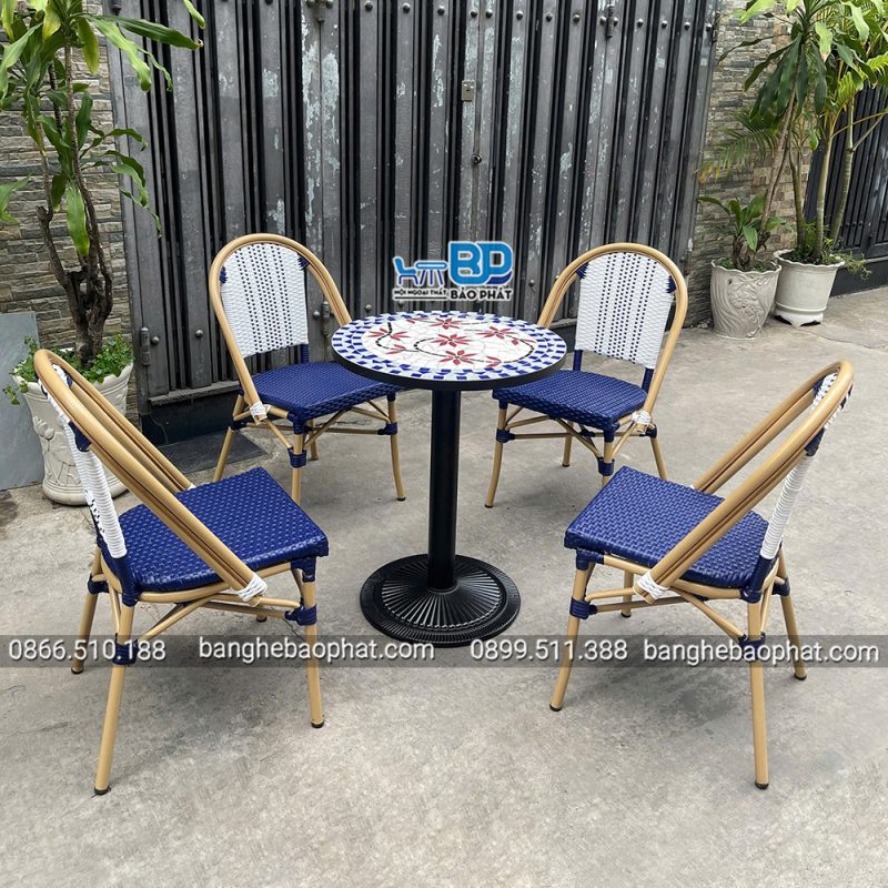 Bộ bàn ghế nhựa giả mây ngoài trời khung nhôm BGNGMBP0967