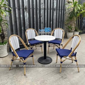 Bộ bàn ghế nhựa giả mây ngoài trời khung nhôm BGNGMBP0967 đá Ceramic