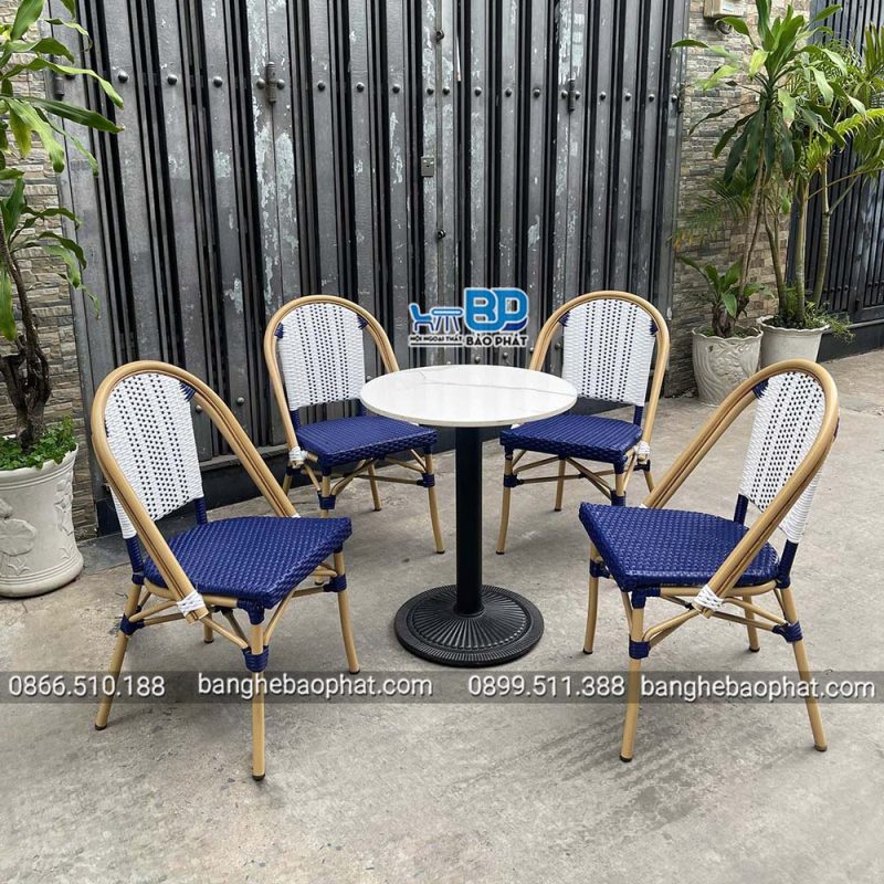 Bộ bàn ghế nhựa giả mây ngoài trời khung nhôm BGNGMBP0967 đá Ceramic