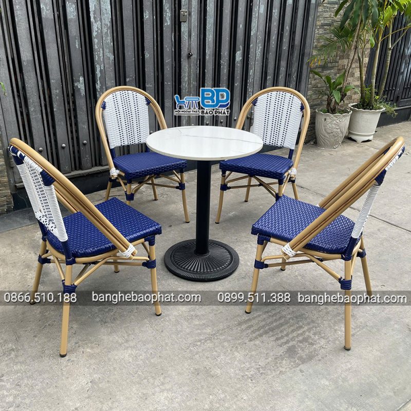 Bộ bàn ghế nhựa giả mây ngoài trời khung nhôm BGNGMBP0967 đá Ceramic 
