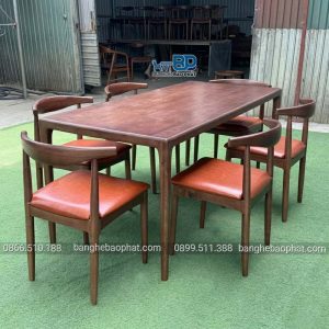 Bộ bàn ghế phòng ăn gỗ nệm ghế bull bàn neva