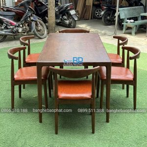 Bộ bàn ghế phòng ăn gỗ nệm ghế bull bàn neva