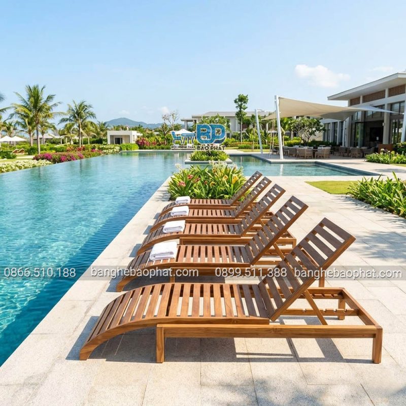 Ghế hồ bơi gỗ chân cong Bảo Phát