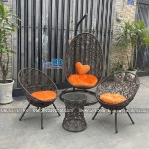 Xích đu nhựa giả mây đồng tiền màu nâu