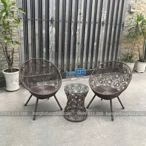 Xích đu nhựa giả mây đồng tiền màu nâu