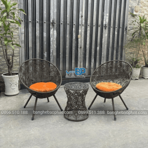 Xích đu nhựa giả mây đồng tiền màu nâu