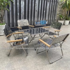 Bàn ghế xếp inox cafe