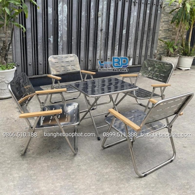 Bàn ghế xếp inox cafe