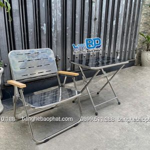 Bàn ghế xếp inox cafe