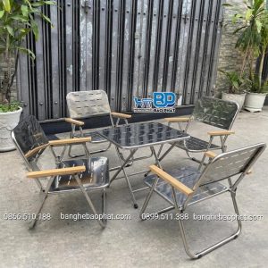 Bàn ghế xếp inox cafe