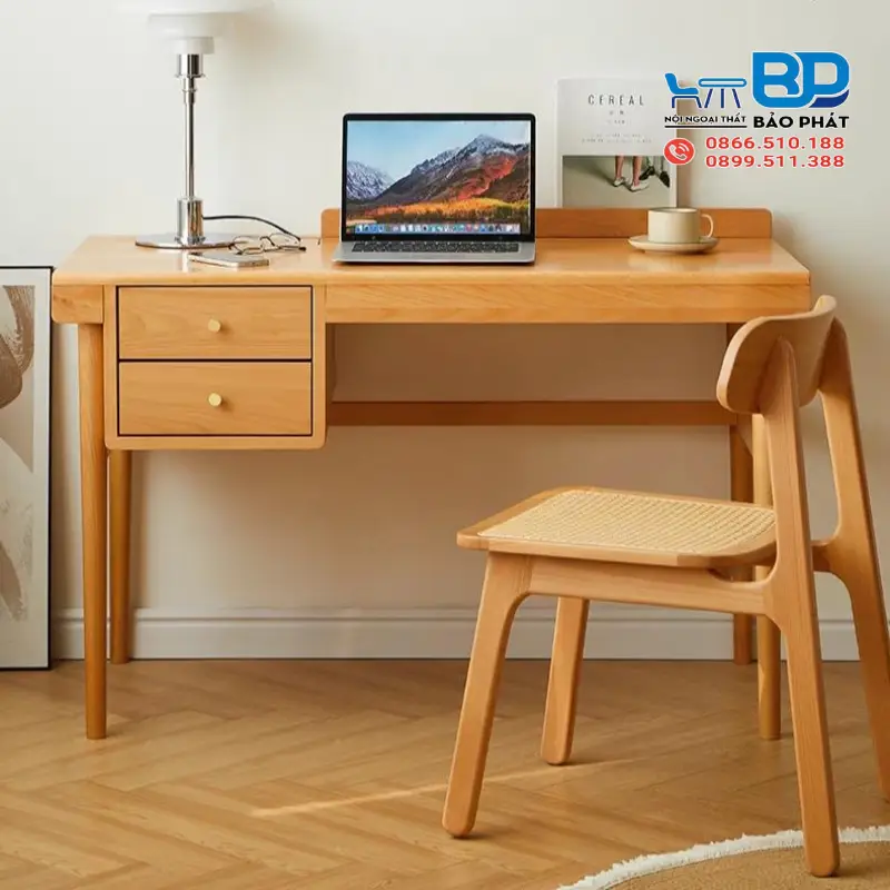 Bàn làm việc gỗ tự nhiên có ngăn kéo đa năng