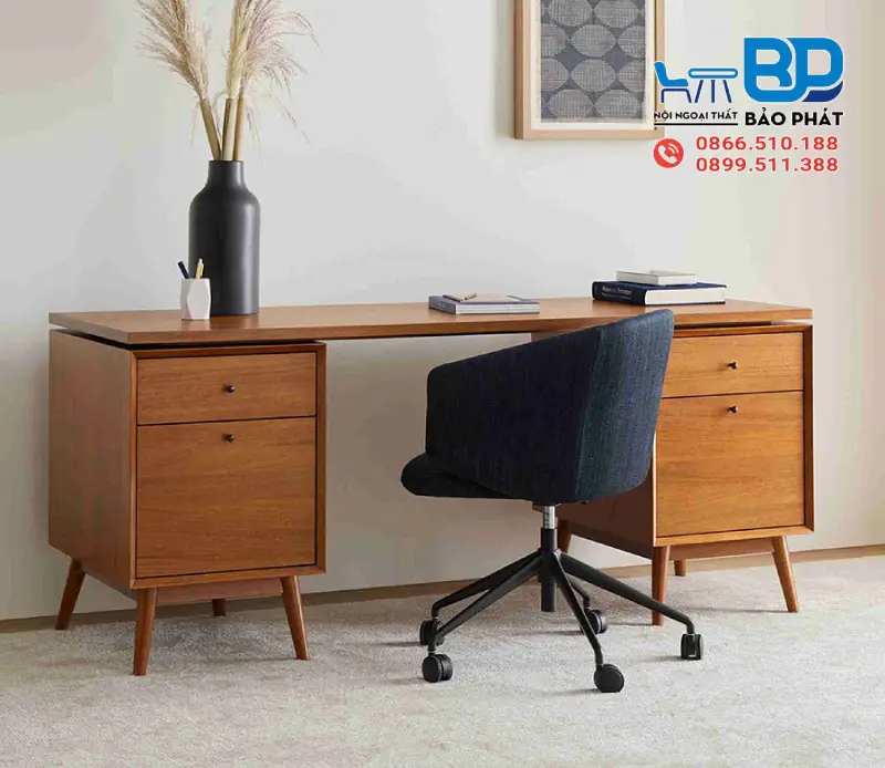 Bàn làm việc gỗ tự nhiên kết hợp ngăn kéo tiện dụng