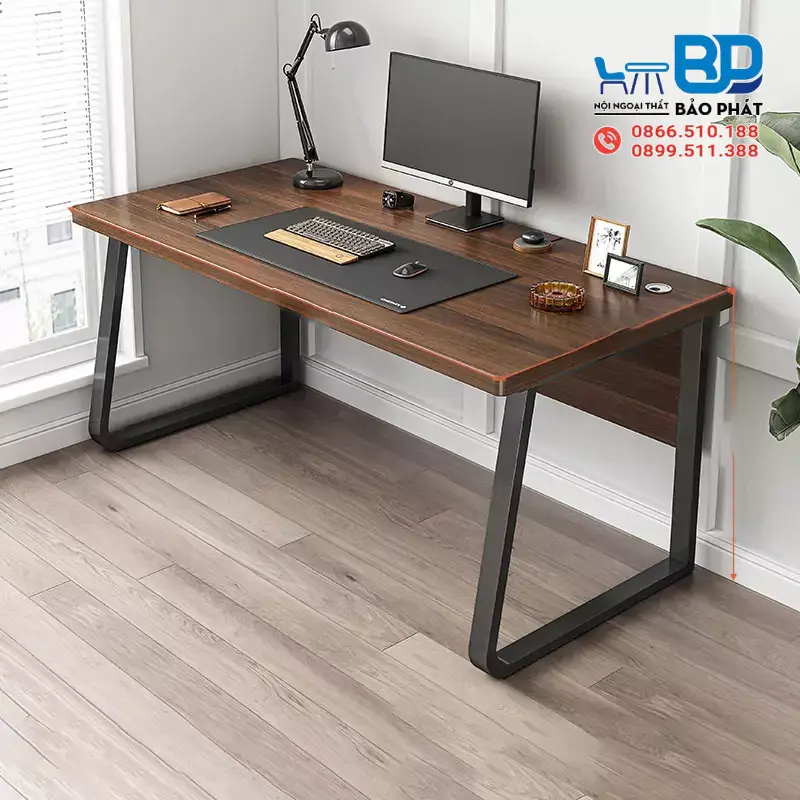 Bàn làm việc tại nhà nhỏ gọn chân sắt mặt gỗ