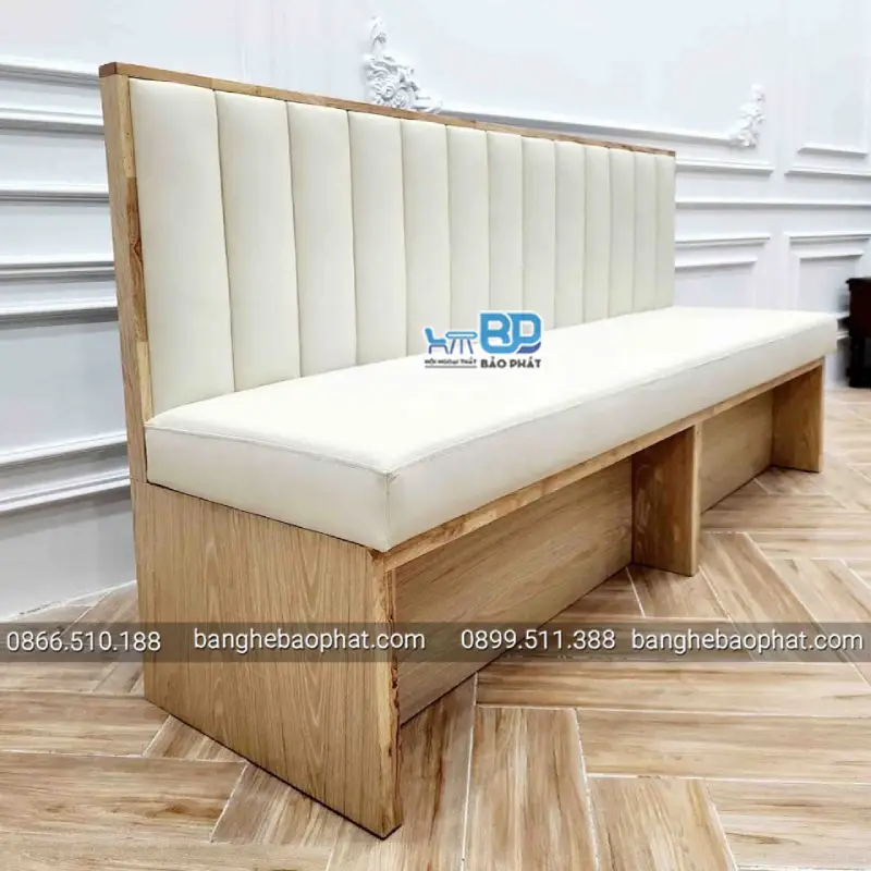 Ghế băng dài có tựa lưng gỗ nệm SKBP