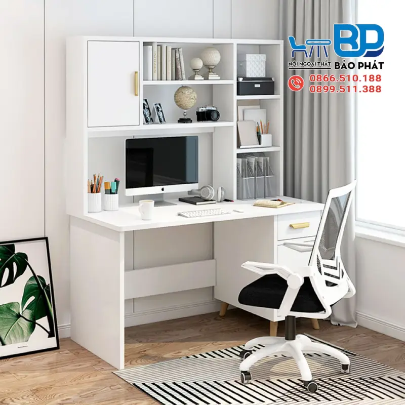 Mẫu bàn làm việc đẹp hiện đại có kệ sách