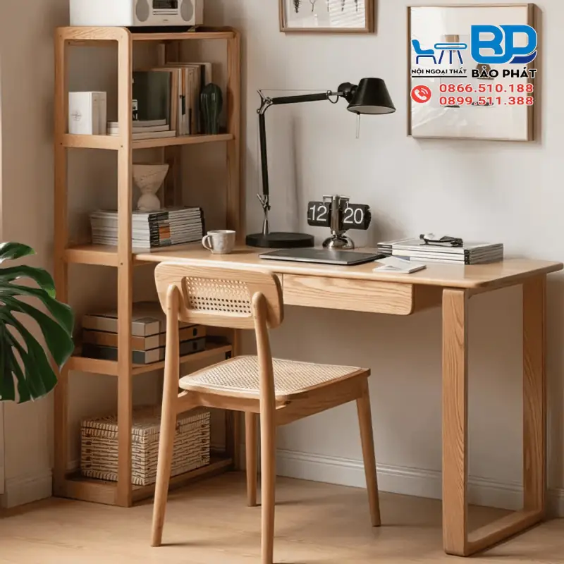 Mẫu bàn làm việc đẹp tại nhà kết hợp kệ sách