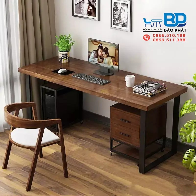 Mẫu bàn làm việc gỗ tự nhiên đẹp đơn giản mà cuốn hút