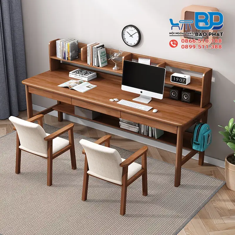 Mẫu bàn làm việc gỗ tự nhiên đẹp với đường vân gỗ nổi bật