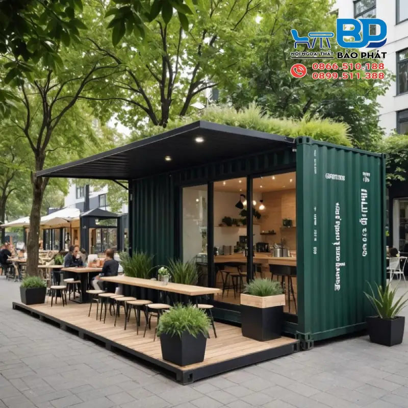 Mẫu thiết kế quán cà phê container đơn tầng tối giản