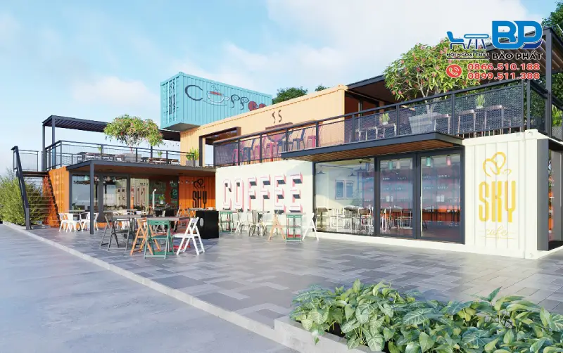 Mẫu cafe container nhiều tầng