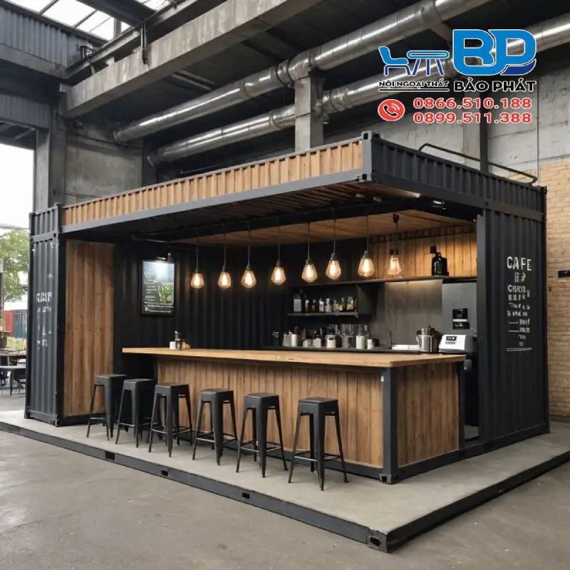 Mẫu cafe container phong cách industrial