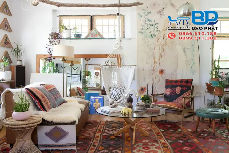 Phong cách thiết kế Bohemian đặc trưng với cách phối màu tự do