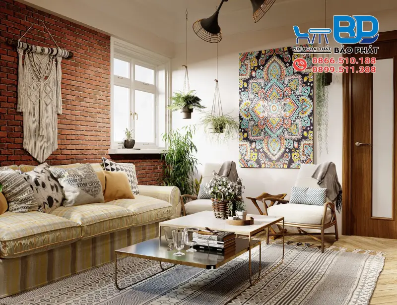 Phòng khách phong cách Bohemian ấn tượng