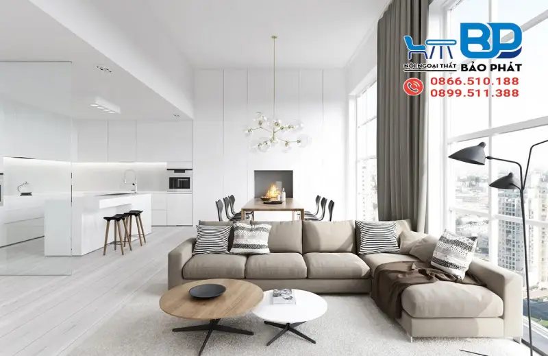 Phòng khách phong cách hiện đại giản đơn nhưng sang trọng