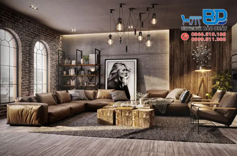 Phòng khách phong cách Rustic ấm cúng
