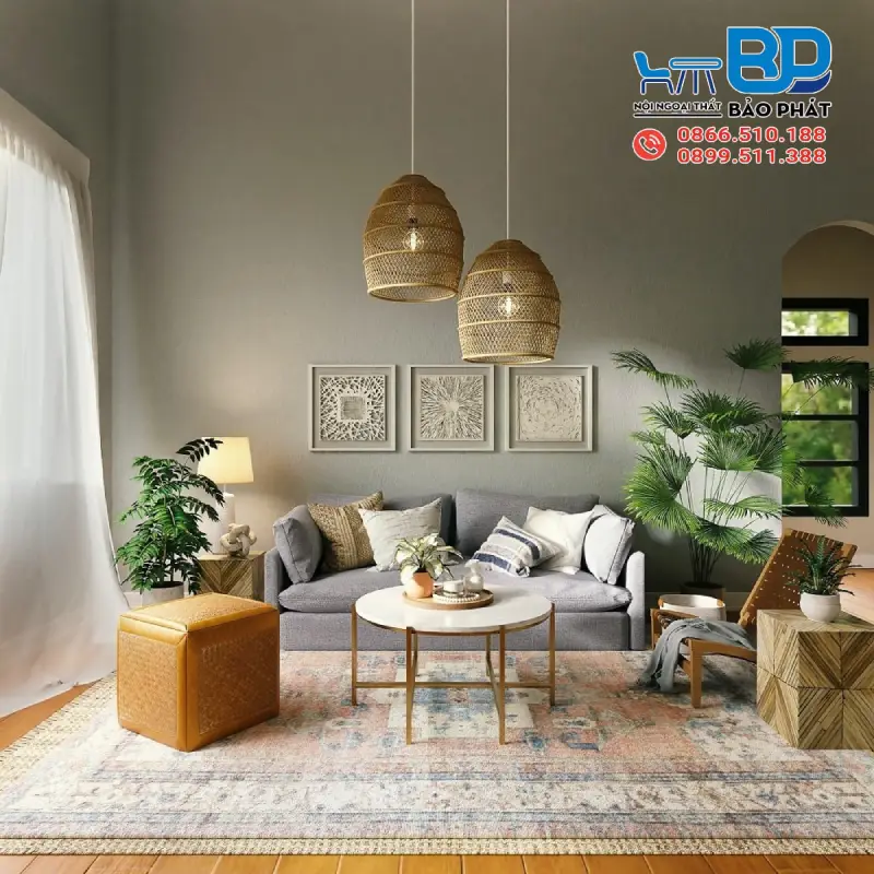 Phòng khách phong cách Tropical tươi mới, gần gũi