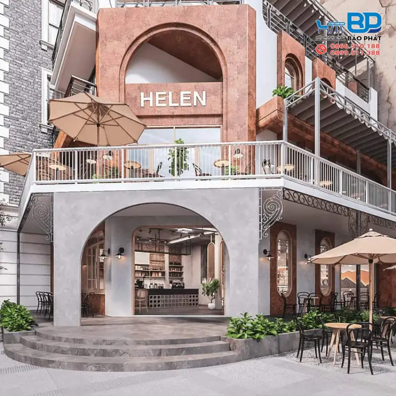 Thiết kế quán cafe 2 tầng đẹp phong cách hiện đại ấn tượng