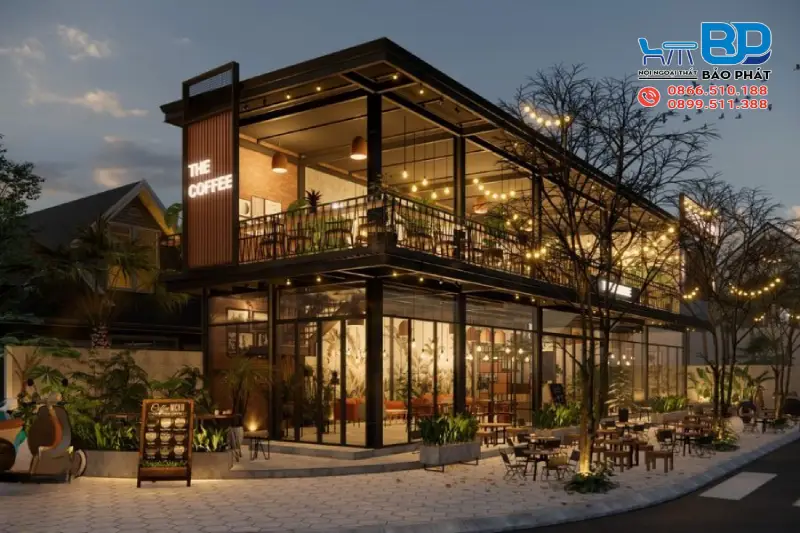 Thiết kế quán cafe 2 tầng đẹp phong cách industrial cá tính