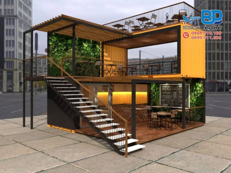 Thiết kế quán cafe 2 tầng đẹp theo phong cách tối giản