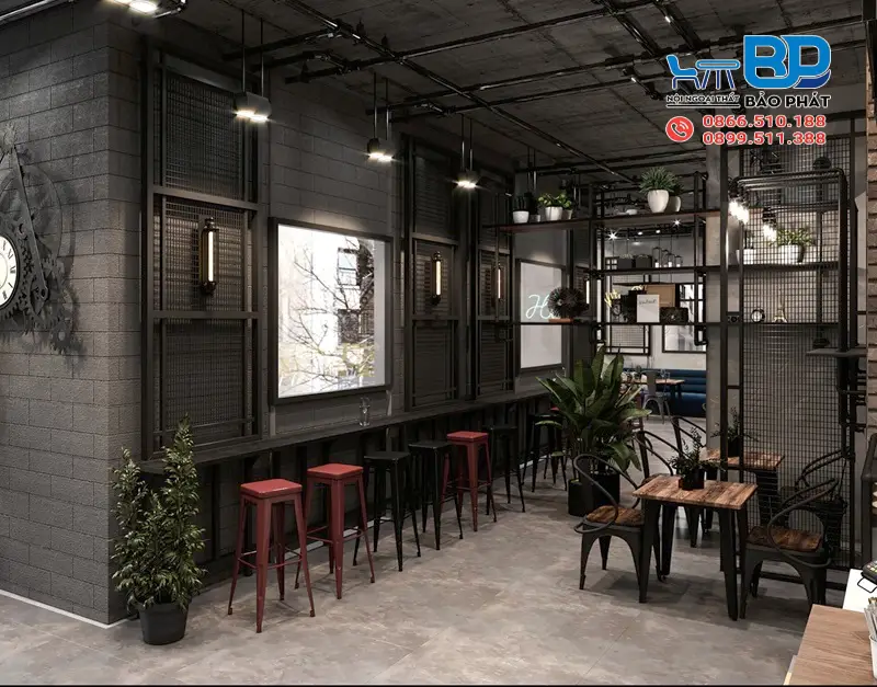 Thiết kế quán cafe 5x20 theo phong cách Industrial