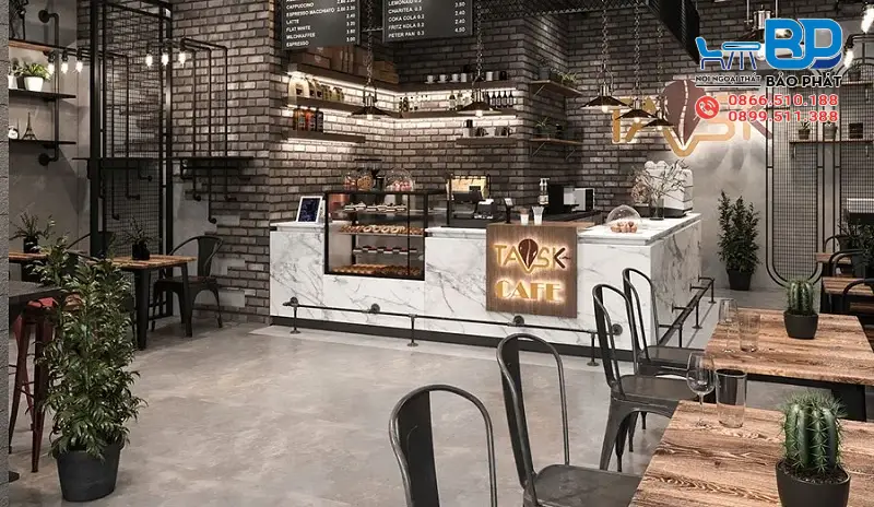 Thiết kế quán cafe bánh ngọt phong cách Industrial
