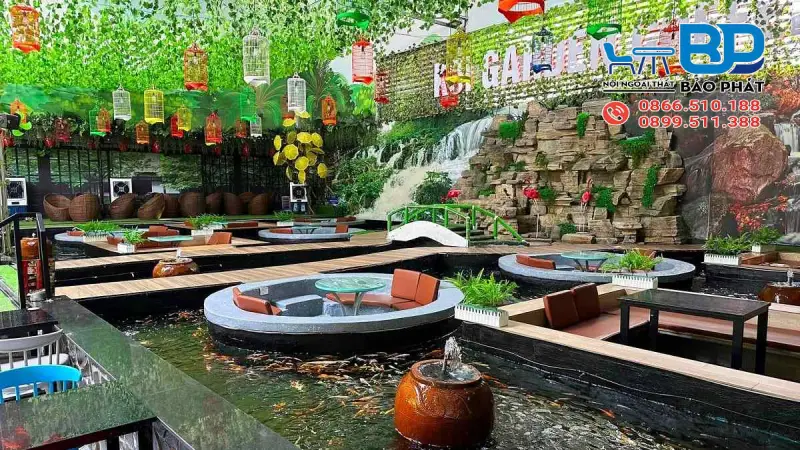 Thiết kế quán cafe cá Koi sân vườn