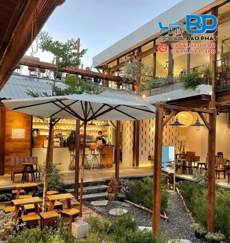 Thiết kế quán cafe Nhật Bản kết hợp sân vườn