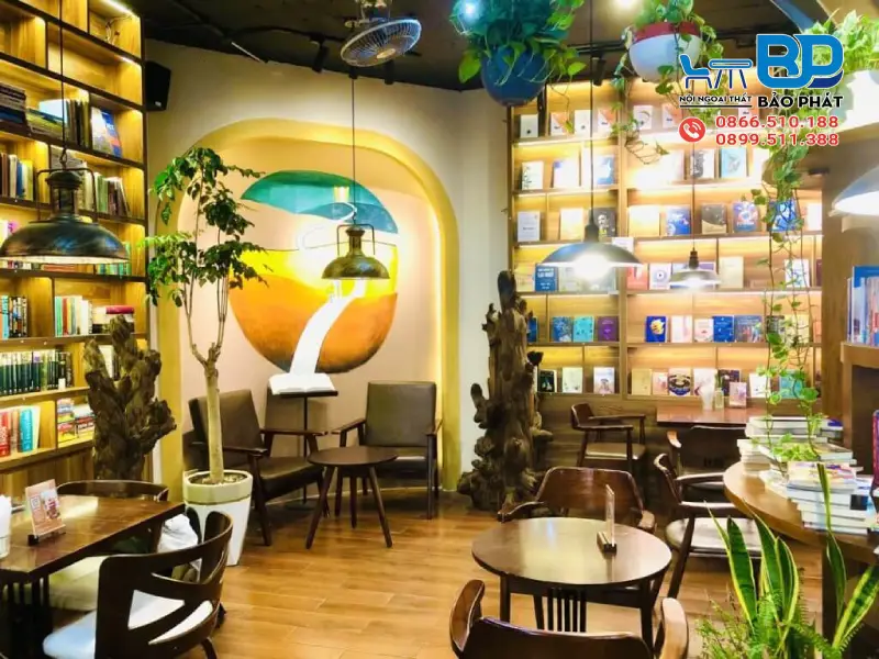 Thiết kế quán cafe sách phong cách tối giản